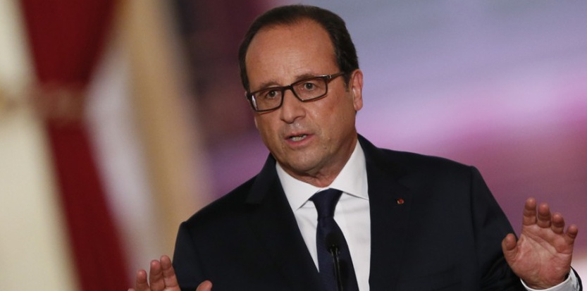 Le président de la République François Hollande s'adresse à la presse à l'Elysée, jeudi 18 septembre 2014. (AFP PHOTO / PATRICK KOVARIK)