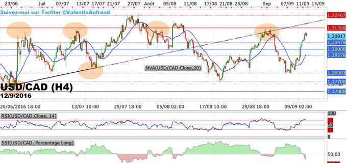 USDCAD : Le cours décolle grâce à la reprise du dollar US.